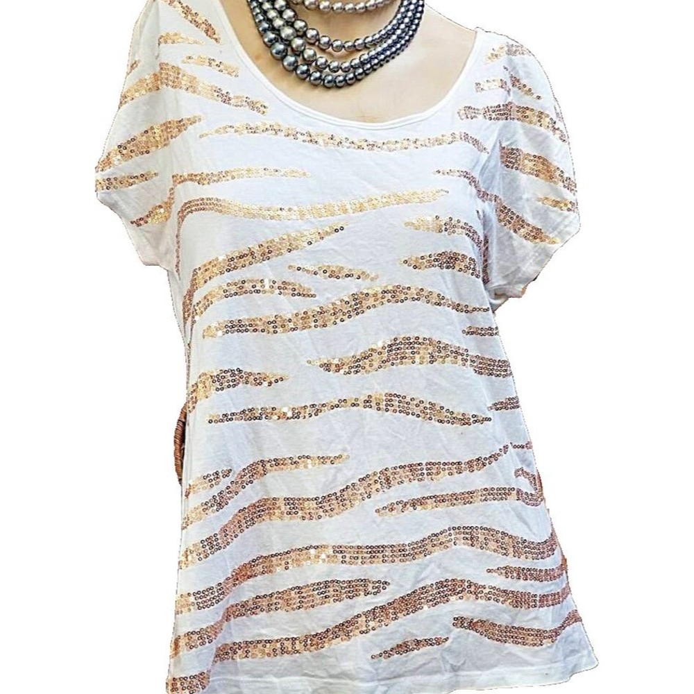 Gianni Bini White Shirt Embellished Size S Pima Cotton Glam Chic